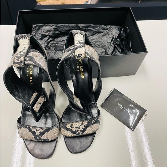 Saint Laurent snake skin ankle buckle heeled sandal - Picture 1 of 4